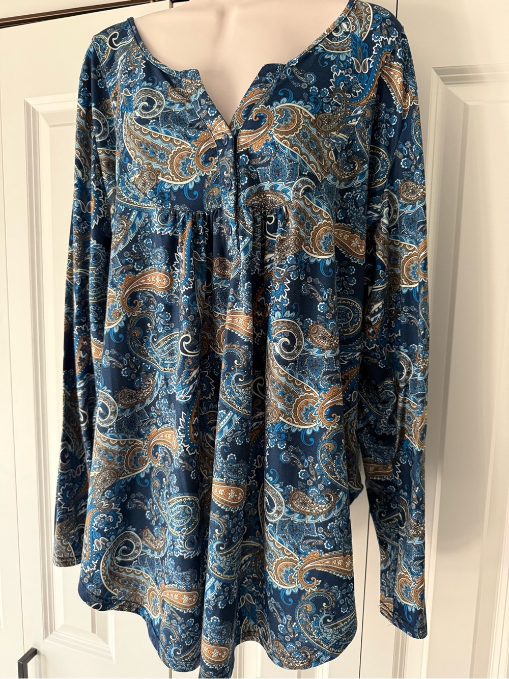 Halife blue paisley long sleeve tunic top shirt 3X